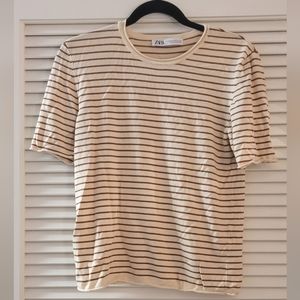 Zara- Cream & Burnt Orange Striped Short-Sleeve Top